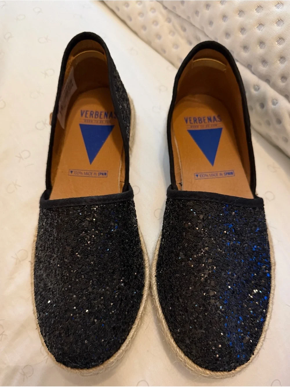 Sz 38 (7.5) Verbena black sparkle espadrilles, excellent condition, flats, shoes